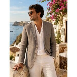 Tallia 100% Linen Blazer Sport Coat Men’s Size 40S Brown  Lightweight Summer